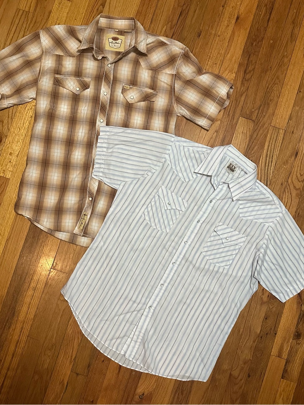 Lot of 2 men’s size L Larry Mahan & Ely Cattlemen BU Short Sleeve Western Shirts